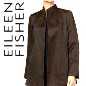 Eileen Fisher Silk Jacquard Wave Jacket Brown Black size large